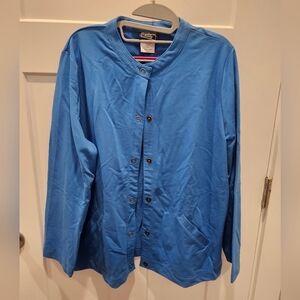 Southern Lady 1X Blue Snap Front Knit Jacket LongSleeve Lightweight Cardigan Top